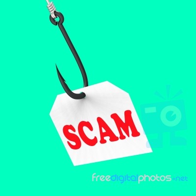 Scam On Hook Means Schemes Or Deceits Stock Image