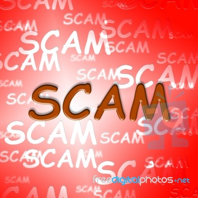 Scam Words Indicates Hoax Deception And Fraud Stock Image