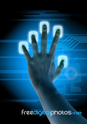 Scanning Of Finger On Touch Screen Stock Photo