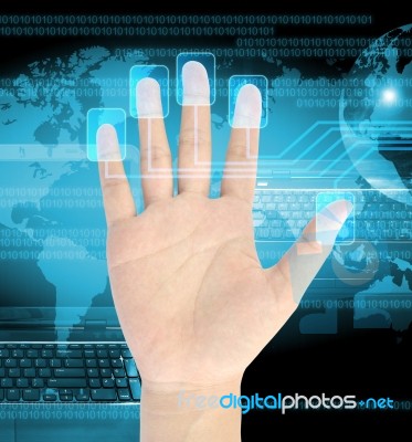 Scanning Of Finger On Touch Screen Stock Image