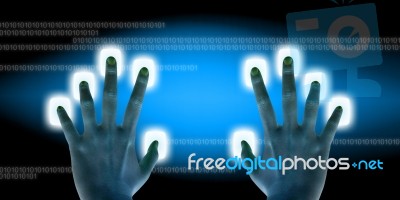 Scanning Of Finger On Touch Screen Stock Photo