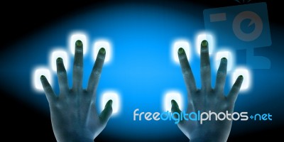 Scanning Of Finger On Touch Screen Stock Photo