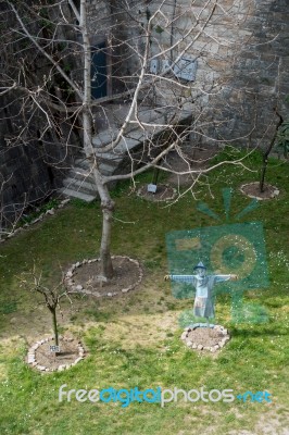 Scarecrow In A Garden In Citta Alta Bergamo Stock Photo