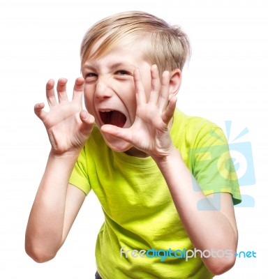 Scary Boy On White Stock Photo