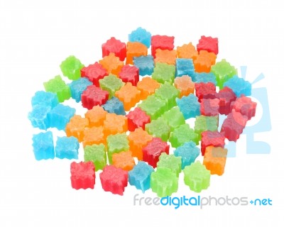 Scatter Color Crispy Jelly On White Background Stock Photo