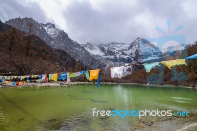 Scenery Of Lake In Yading, Sichuan, China Stock Photo