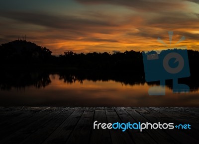 Scenery Of The Wooden Pier In Early Morning Stock Photo