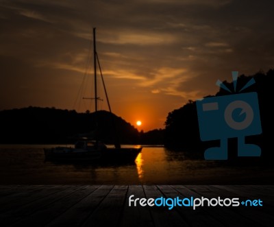 Scenery Of The Wooden Pier In Early Morning Stock Photo