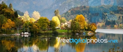 Scenic Autumn View Over Lago D'idro Italy Stock Photo