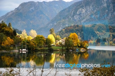 Scenic Autumn View Over Lago D'idro Italy Stock Photo