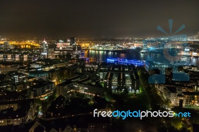 Scenic Of Hamburg Night Cityscape Stock Photo