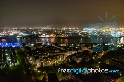 Scenic Of Hamburg Night Cityscape Stock Photo