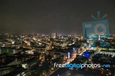 Scenic Of Hamburg Night Cityscape Stock Photo