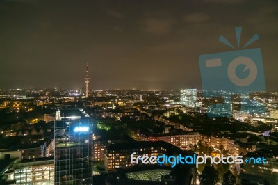 Scenic Of Hamburg Night Cityscape Stock Photo