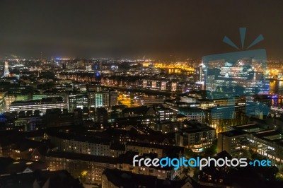 Scenic Of Hamburg Night Cityscape Stock Photo