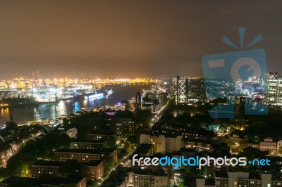 Scenic Of Hamburg Night Cityscape Stock Photo