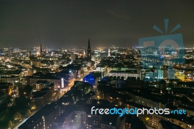 Scenic Of Hamburg Night Cityscape Stock Photo