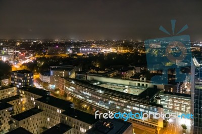 Scenic Of Hamburg Night Cityscape Stock Photo