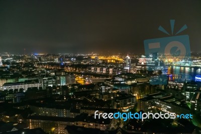 Scenic Of Hamburg Night Cityscape Stock Photo