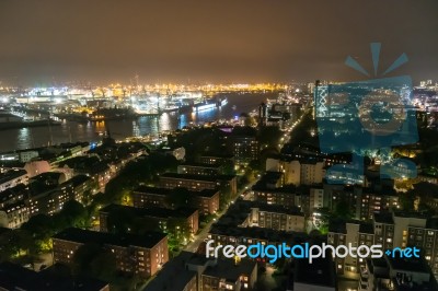 Scenic Of Hamburg Night Cityscape Stock Photo