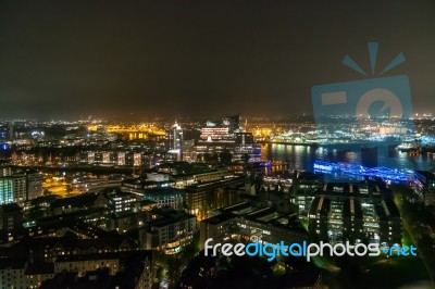 Scenic Of Hamburg Night Cityscape Stock Photo