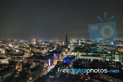 Scenic Of Hamburg Night Cityscape Stock Photo