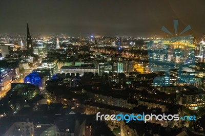 Scenic Of Hamburg Night Cityscape Stock Photo