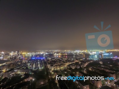 Scenic Of Hamburg Night Cityscape Stock Photo