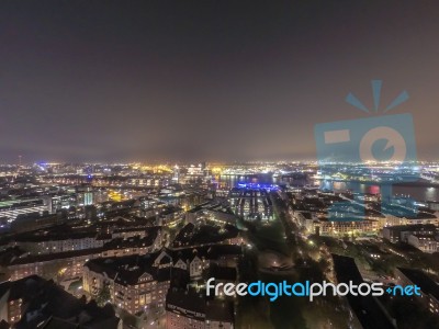 Scenic Of Hamburg Night Cityscape Stock Photo