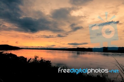 Scenic Of Twilight Time At River Stock Photo