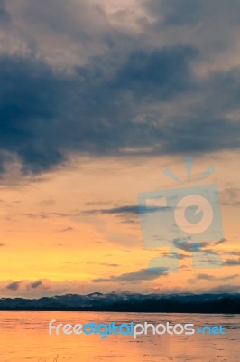 Scenic Of Twilight Time At River Stock Photo