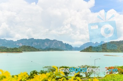 Scenic Point Of Green Lake At Ratchaprapha Dam Stock Photo