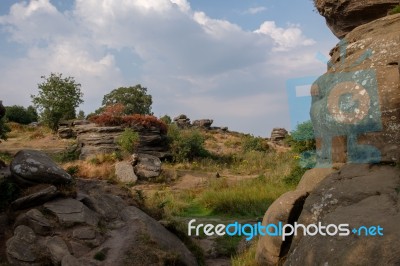 Scenic View Of Brimham Rocks In Yorkshire Dales National Park Stock Photo