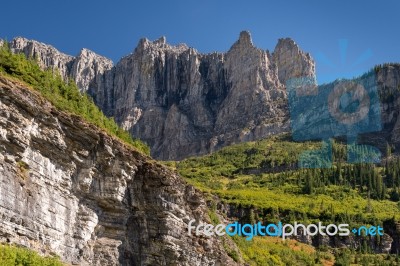 Scenic View Of Glacier National Park Stock Photo