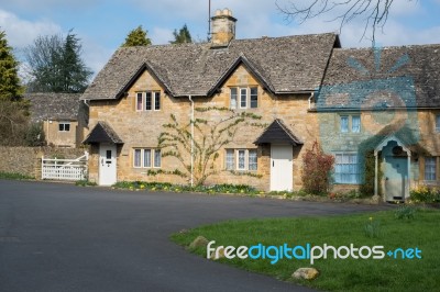 Scenic View Of Lower Slaughter Village In The Cotswolds Stock Photo