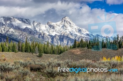 Scenic View Of The Grand Teton National Park Stock Photo