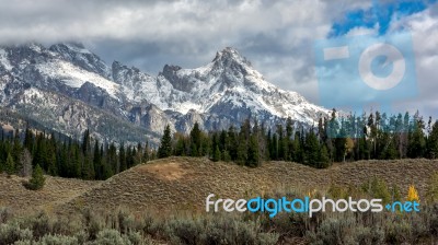 Scenic View Of The Grand Teton National Park Stock Photo