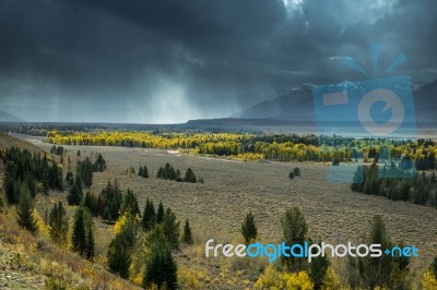 Scenic View Of The Grand Teton National Park Stock Photo