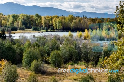 Scenic View Of The Grand Teton National Park Stock Photo