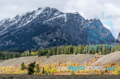 Scenic View Of The Grand Teton National Park Stock Photo