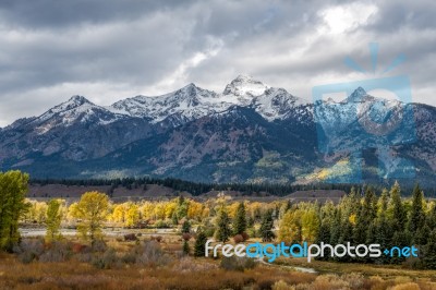 Scenic View Of The Grand Teton National Park Stock Photo