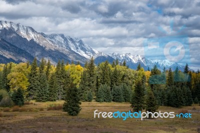 Scenic View Of The Grand Teton National Park Stock Photo