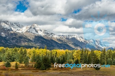 Scenic View Of The Grand Teton National Park Stock Photo