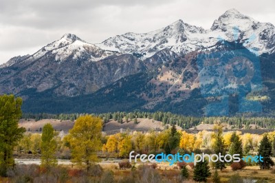 Scenic View Of The Grand Teton National Park Stock Photo