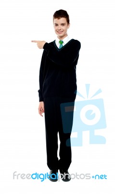 School Boy With Pointing Side Stock Photo