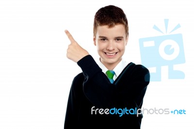 School Boy With Pointing Up Stock Photo