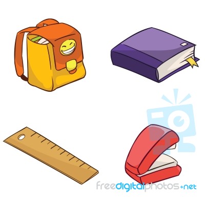 School Equipment Bag, Book, Ruler And Stapler Stock Image