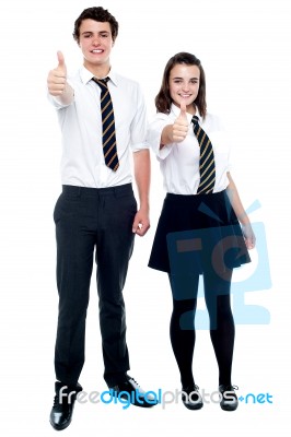 School Friends Showing Thump Up Stock Photo