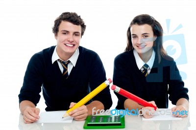 School Friends Writing Stock Photo