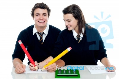 School Friends Writing Stock Photo